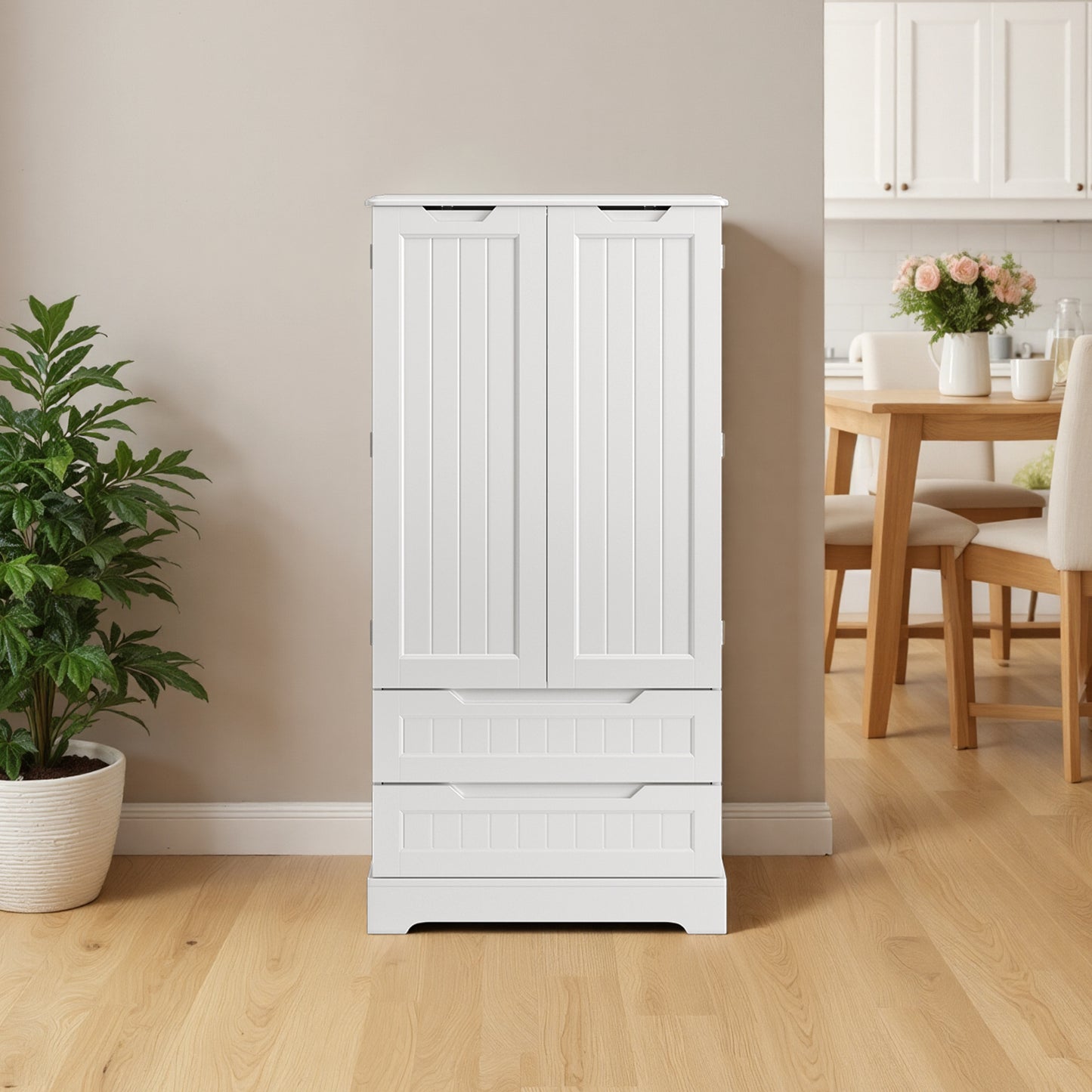 Credenza pensile per cucina - Mobiletto a pavimento con 2 cassetti e 2 ante - 60x40x120cm - Armadi da cucina bianchi