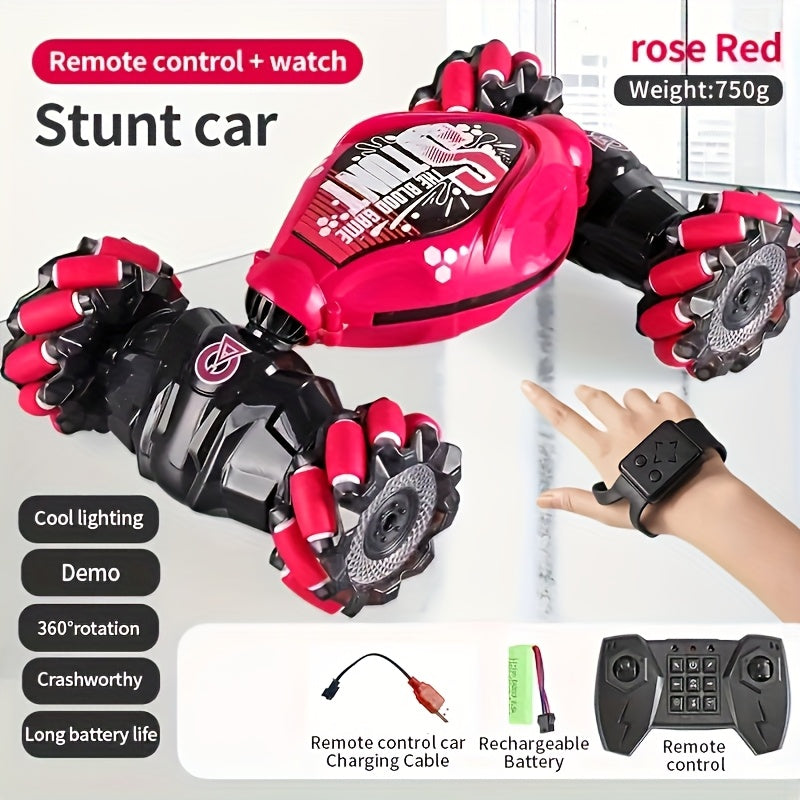 Auto Giocattolo RC Acrobatica Fuoristrada con Telecomando, Regalo di Natale, Regalo per il Rientro a Scuola, Trazione Integrale, Gioco all'Aperto. Luci e Musica Fantastici. Doppia Telecomando da Polso, Supporta il Controllo Gestuale.