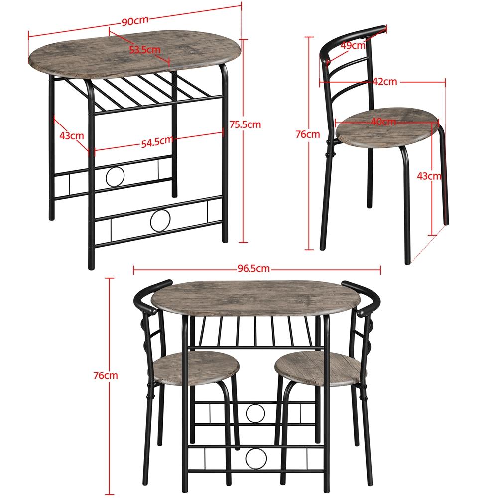 Costoffs Set Tavolo e 2 Sedie da Bar e Sala da Pranzo in Legno e Metallo per Cucina Balcone Piccoli Spazi Sedia Portata 136 kg