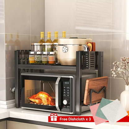 Mensola da Cucina Regolabile in Metallo, 1 Pezzo Espandibile, Scaffale Multiuso Robusto per Microonde, Ripiano di Archiviazione, Compatibilità Versatile, Mensola Espandibile per Microonde, Ripiano per Utensili e Stoviglie da Cucina, Mensola in Acciaio al