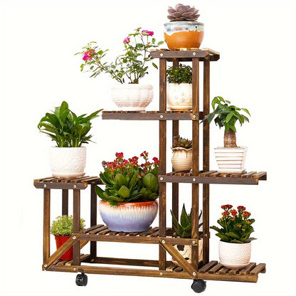 Supporto per piante a rotelle multistrato, vaso per fiori, scaffale espositore per casa e giardino
