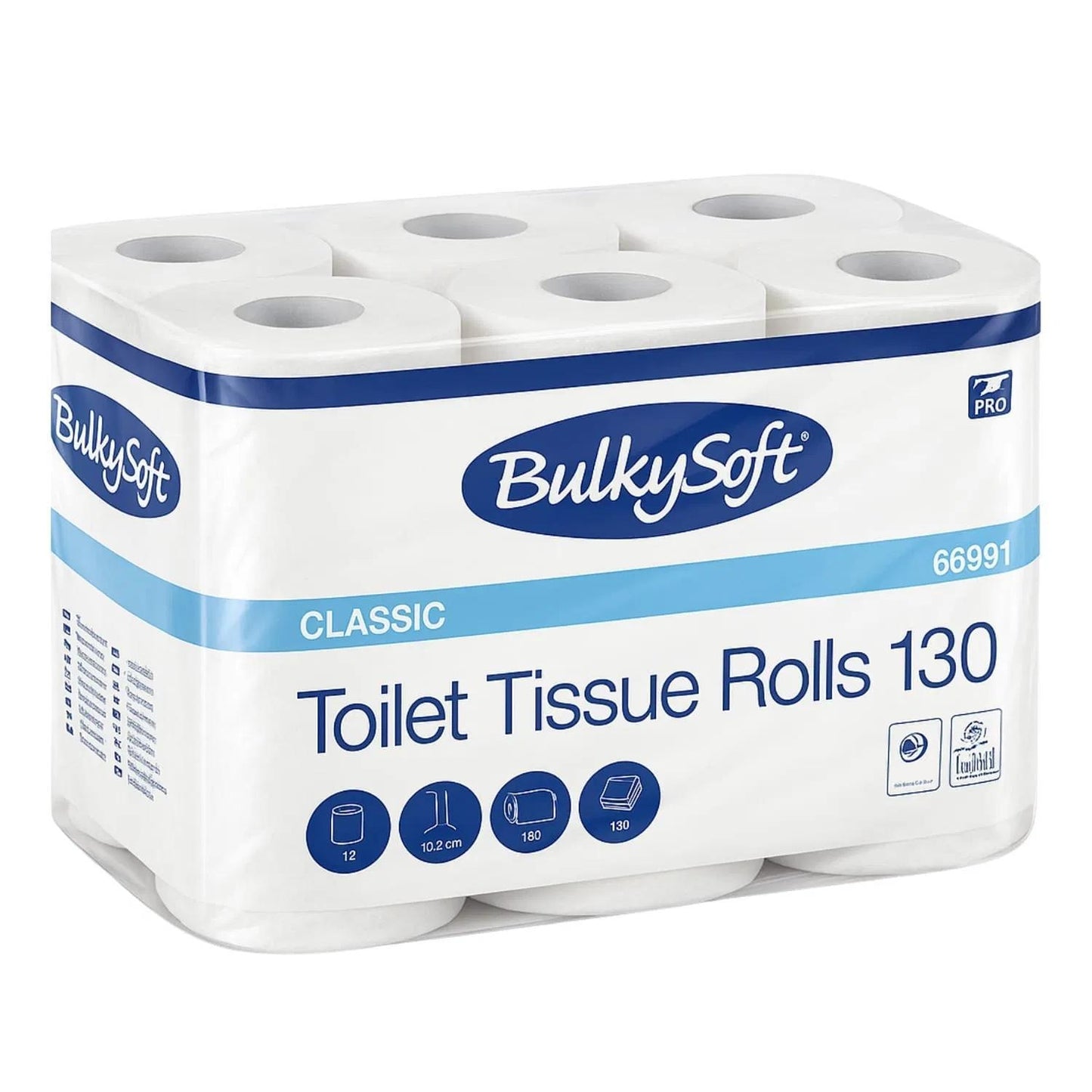 96 rotoli di Carta igienica da 130 strappi in carta in pura cellulosa a 2 veli - Carta con Goffratura a Rombo - 8 confezioni da 12 rotoli -6991M