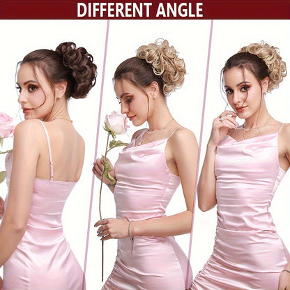 Chignon Elegante con Rosa e Pettine Floreale - Extension Ricci Sintetiche per Acconciature, Scrunchie Messy Updo in Ombre Nero/Marrone Balayage, Accessori per Capelli con Clip Facili da Applicare, Ideali per Matrimoni, Feste & Occasioni Speciali