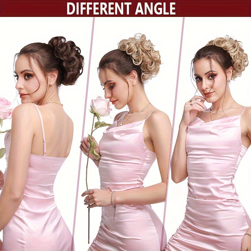 Chignon Elegante con Rosa e Pettine Floreale - Extension Ricci Sintetiche per Acconciature, Scrunchie Messy Updo in Ombre Nero/Marrone Balayage, Accessori per Capelli con Clip Facili da Applicare, Ideali per Matrimoni, Feste & Occasioni Speciali