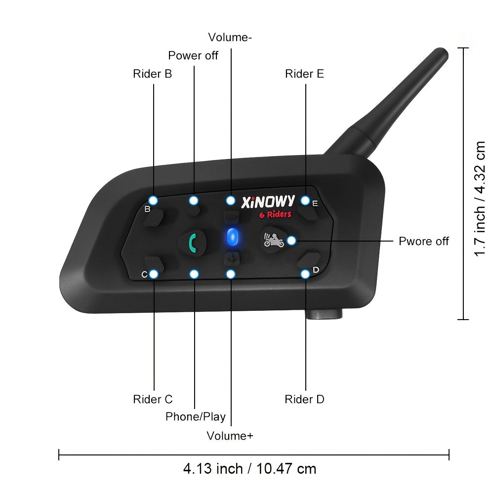 XINOWY V6 Interfono Moto 1/2 pezzi 3.5Mm Casco Wireless Auricolare Interfono per 6 Motociclisti 1200M Conversazione 850Mah DPS Riduzione del Rumore Mani Libere Stereo Musica Adatto a Tutti i Tipi di Caschi