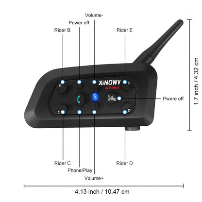 XINOWY V6 Interfono Moto 1/2 pezzi 3.5Mm Casco Wireless Auricolare Interfono per 6 Motociclisti 1200M Conversazione 850Mah DPS Riduzione del Rumore Mani Libere Stereo Musica Adatto a Tutti i Tipi di Caschi