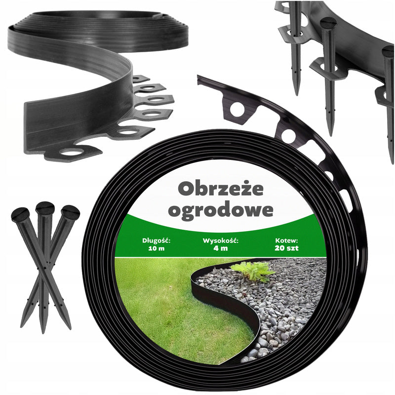 Kit per Bordatura Giardino Nero, 10m con 20 Pali, per Delimitare Prati, Sentieri e Bordi, Flessibile, Resistente alle Intemperie, Facile da Installare e Modellare, Previene Crescita di Erbacce e Erba, Manutenzione Semplice