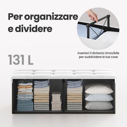 Cassapanca Pieghevole, Pouf Contenitore, Poggiapiedi, 38 x 110 x 38 cm, per Ingresso Soggiorno Camera da Letto