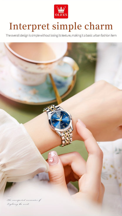 OLEVS Orologio da Donna Classico Moda Analogico Quarzo Donna Orologio Elegante Lusso Piccolo Quadrante Cinturino in Acciaio Inossidabile Luminoso con Calendario Data Orologi da Donna Regali Romantici per Lei Orologio da Donna Quadrante Blu/Bianco/Dorato