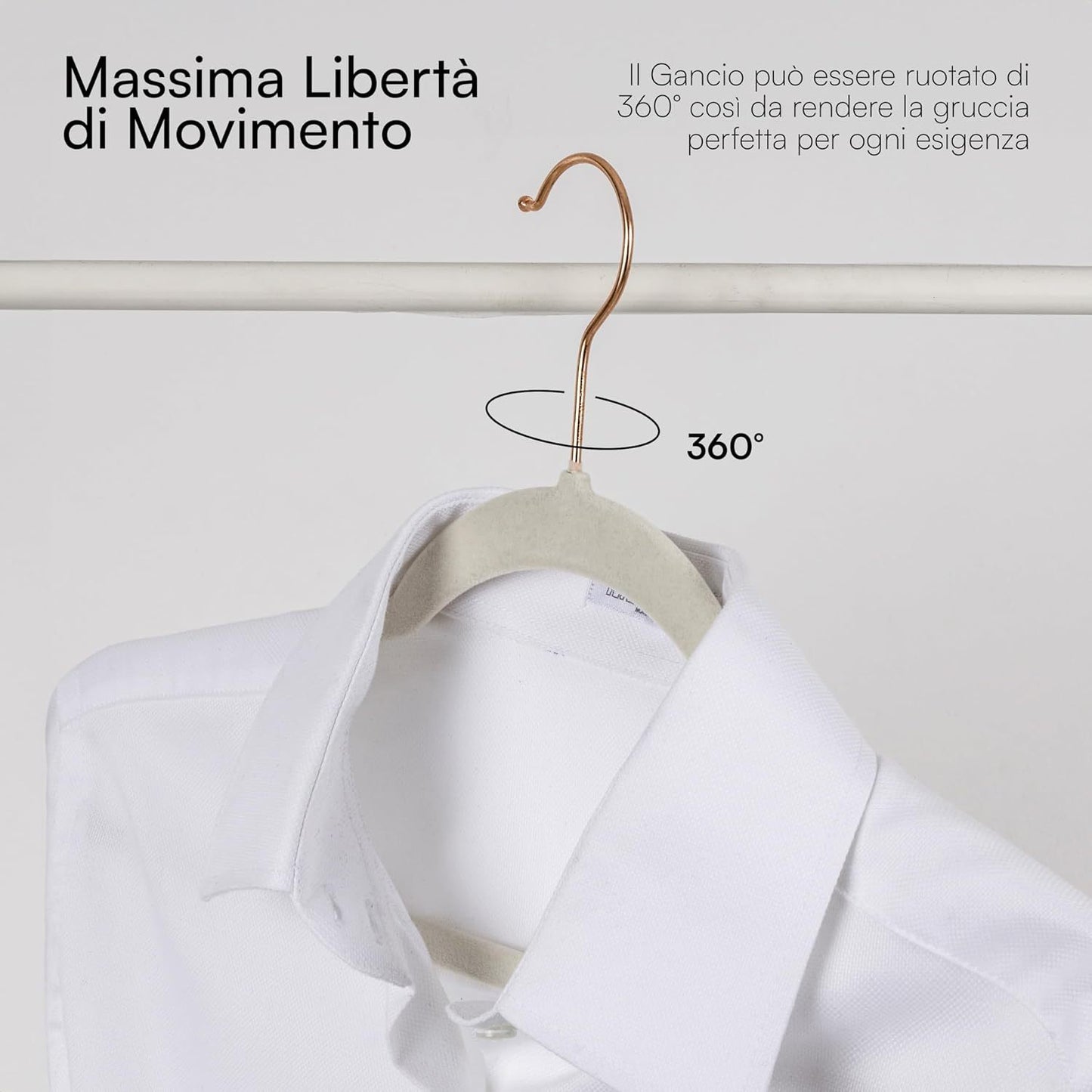 Baroni Home Grucce in Velluto Salvaspazio 44,5 cm – Appendiabiti Antiscivolo con Gancio in Oro o Argento – Design Elegante e Ultra Sottile, Ideali per Vestiti, Camicie, Cappotti – Alta Capacità di Carico – Set da 20 o 50 Pezzi per Organizzare al Meglio il