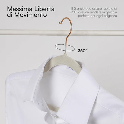 Baroni Home Grucce in Velluto Salvaspazio 44,5 cm – Appendiabiti Antiscivolo con Gancio in Oro o Argento – Design Elegante e Ultra Sottile, Ideali per Vestiti, Camicie, Cappotti – Alta Capacità di Carico – Set da 20 o 50 Pezzi per Organizzare al Meglio il