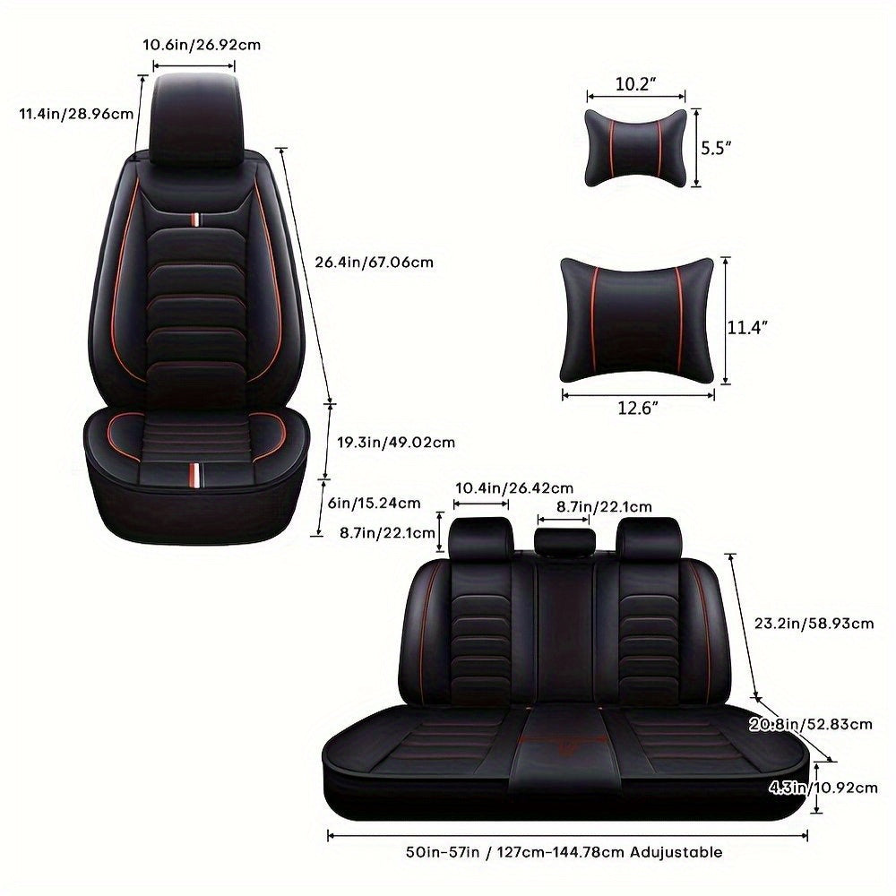 Set Completo di Coprisedili Auto Premium a 5 Posti, Universale per la Maggior Parte dei Veicoli, Protezione Antiscivolo a Copertura Totale con Cuscini Poggiatesta, Design Resistente ed Elegante