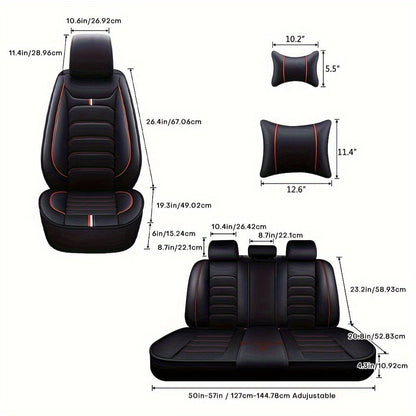 Set Completo di Coprisedili Auto Premium a 5 Posti, Universale per la Maggior Parte dei Veicoli, Protezione Antiscivolo a Copertura Totale con Cuscini Poggiatesta, Design Resistente ed Elegante