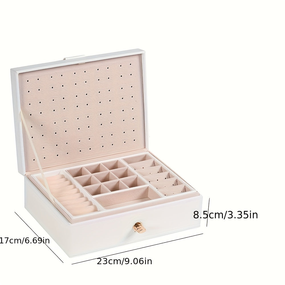 Organizzatore di gioielli di lusso a più livelli con ampio spazio per collane, orecchini, borchie, bracciali e altro, realizzato in ecopelle
