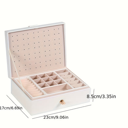 Organizzatore di gioielli di lusso a più livelli con ampio spazio per collane, orecchini, borchie, bracciali e altro, realizzato in ecopelle