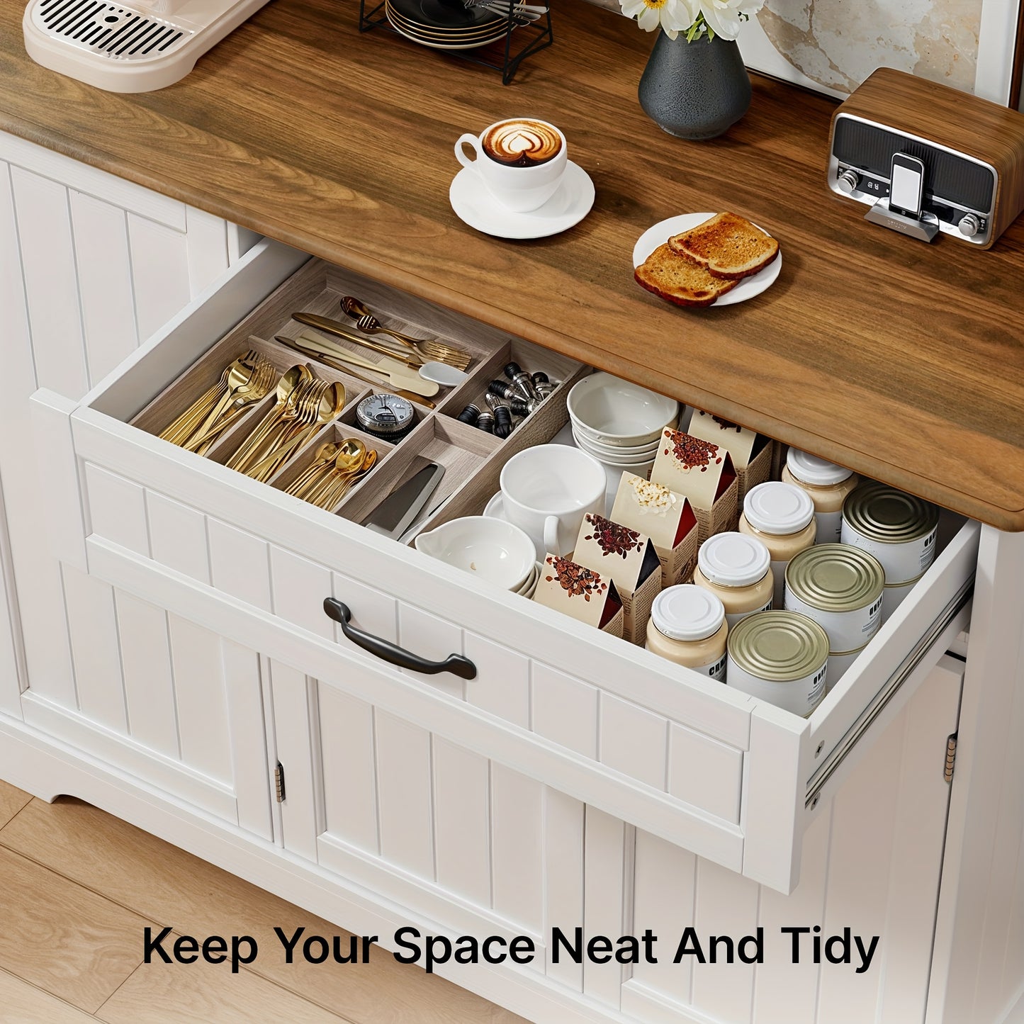Mobiletto, Armadio da Cucina con Tre Ante e Un Cassetto, Offre Ampio Spazio di Stoccaggio, Adatto per Cucine, Sale da Pranzo, Soggiorni e Corridoi, 105X40X84.5Cm