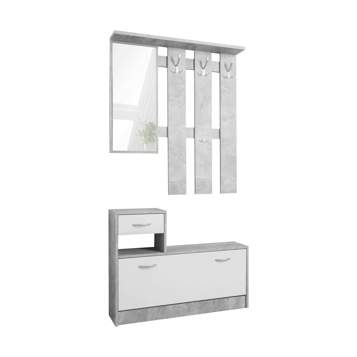 Mobile da ingresso Dbiagin, Entratina moderna, Mobile con scarpiera, Armadio multiuso con specchio, 100x25h180 cm, Disponibile in 5 colori
