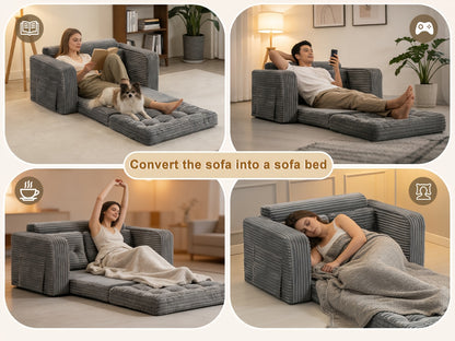 Divano Letto Pieghevole Pop Up, Disponibile in Configurazioni Singola o Doppia. Divano Letto Multifunzionale in Velluto a Coste, Ideale per Appartamenti Compatti, Balconi e Dormitori Studenteschi. Non Richiede Montaggio