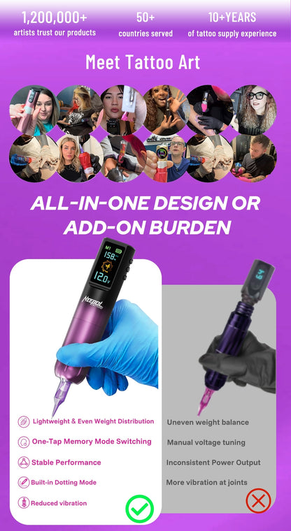 Neebol Kit Completo Macchina per Tatuaggi, Pistola per Tatuaggi Senza Fili con Display, 3 Modalità di Memoria, Set Penna Rotativa Wireless per Tatuaggi, Lunga Durata della Batteria, 20 Aghi a Cartuccia, Inchiostro per Tatuaggi Colorato, Forniture per Tatu