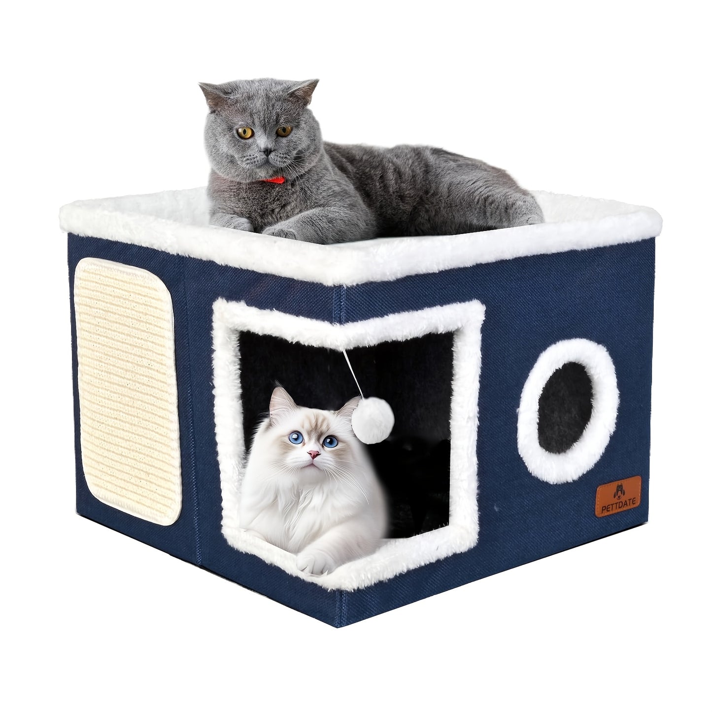 Cuccia per gatti con letti a 2 livelli, tunnel giocattolo, divano pieghevole, tiragraffi e palla sospesa in peluche - Struttura resistente in nylon, tela morbida, design chiuso per tutte le stagioni, facile da montare, cuccia a cubo per interni, unità di
