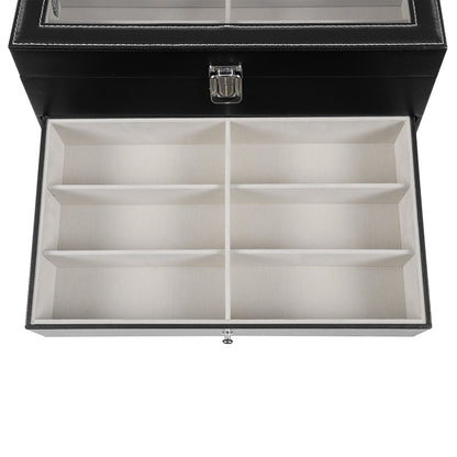 Scatola portaocchiali e orologi a 3 strati con 24 scomparti, custodia organizzatrice per occhiali da vista alla moda per donna e uomo - Portaocchiali portaoggetti multiplo con cassetto, coperchio in vetro e passante per esterni