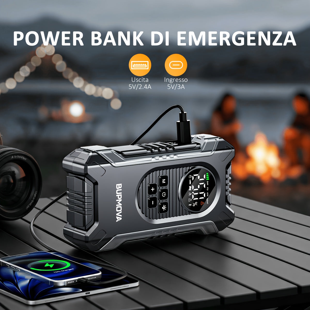Avviatore di Emergenza per Auto con Compressore Aria e Gonfiatore Pneumatici, Booster Batteria 9500A con Power Bank e Torce LED, Box Avviatore Auto 12V per Tutti i Veicoli a Benzina o Diesel da 10.0L con Custodia Portatile, Cavi Smart con 10 Funzioni di P