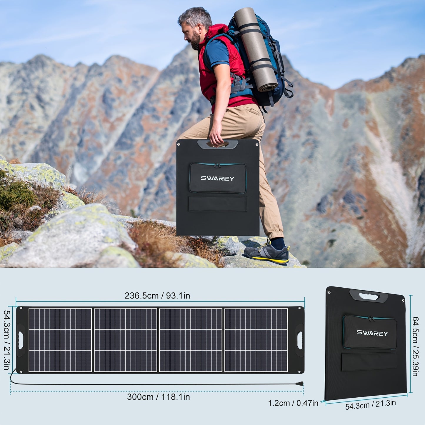 Caricatore Portatile Pieghevole a Pannello Solare Ricarica Rapida con USB-C PD3.0 USB QC3.0 DC 18V Leggero con Supporto per Campeggio Centrale Elettrica Generatore Solare Power Bank per Telefoni Cellulari, Senza Batteria