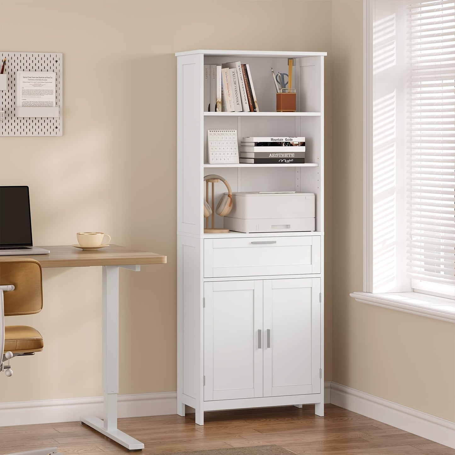 1 pz Mobiletto contenitore multifunzionale moderno e semplice, mobile per bagno, design a quattro ante + ripiano aperto, adatto per bagno/cucina/soggiorno/ufficio 60x120x30cm bianco, manufatto contenitore per la casa