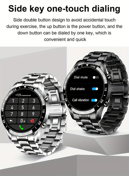 Orologio Intelligente LIGE con Schermo Touch Completo da 3,53 cm. Funzione di Controllo Musicale/Avviso Informazioni Chiamate/Conteggio Calorie. Orologi da Polso Sportivi Multifunzionali per Esterni per Android e iPhone. Adatto per Regali a Uomini