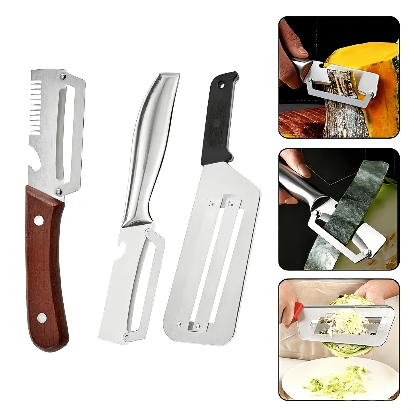 Set da 3 pezzi pelapatate e affettatrice premium in acciaio inossidabile, coltelli da cucina multifunzionali per sbucciare patate e tritare cavolo, utensili da cucina domestici essenziali