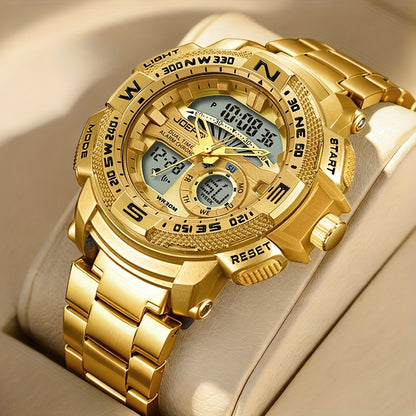 JOEFOX Orologio Sportivo da Uomo di Lusso con Doppio Display - Quadrante Grande, Luce Notturna LED, Impermeabile 3ATM, Cronografo e Sveglia, Orologio da Polso Stile Field da Uomo