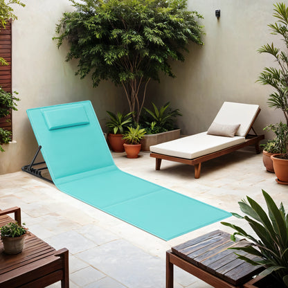 Lettino da Spiaggia, Sedia a Sdraio, Lettino Prendisole, Cuscino, Schienale Inclinabile, Portatile con Manico, per Campeggio Giardino Piscina, 158 x 55 cm, Grigio Ardesia/Azzurro Cielo/Blu Turchino/Grigio