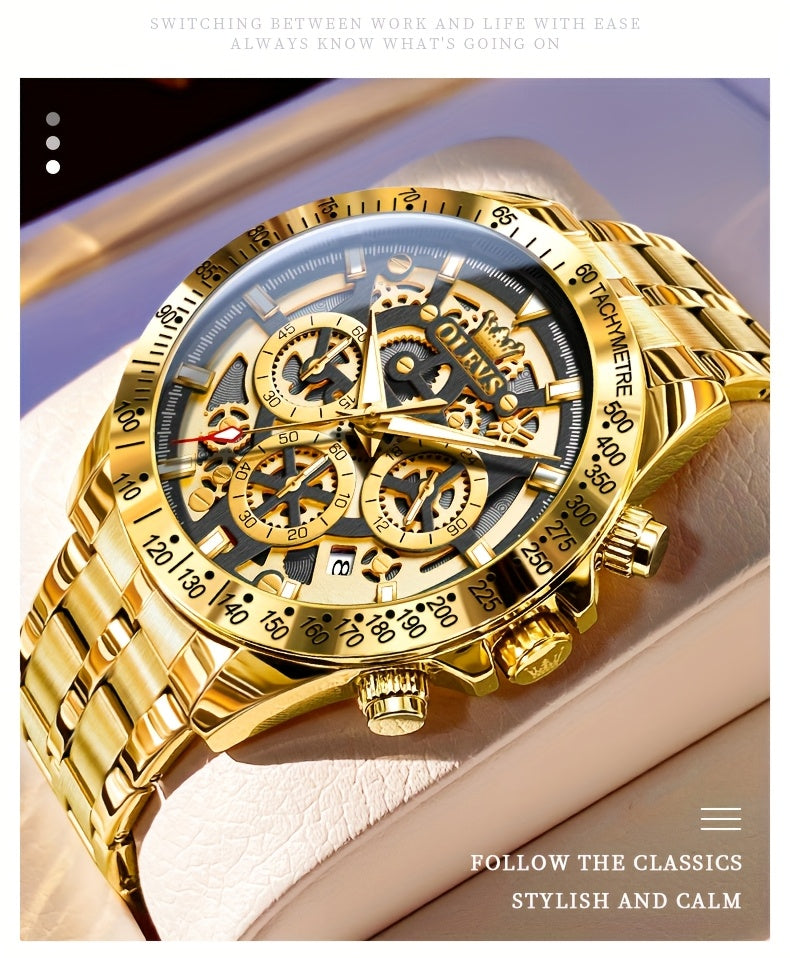 Orologio da Uomo OLEVS in Acciaio Inossidabile Orologi di Lusso Cronografo Multifunzione con Data Classico Orologio da Polso per Affari e Abbigliamento Elegante Regalo per Uomini
