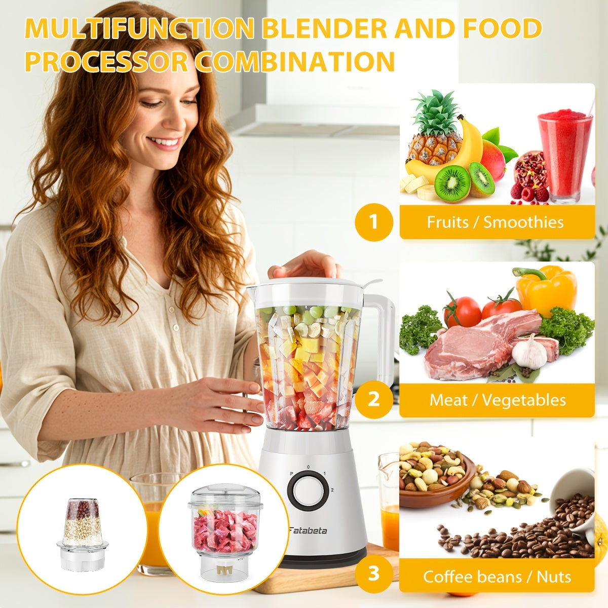 Frullatore di grande capacità da 1500ML, Robot da cucina 3-in-1, Tritatutto per carne, Frullatore per succhi per cucina domestica e verdure, Succo sano per la casa, Smoothie, Sorbetto, Milk Shake, Frappè