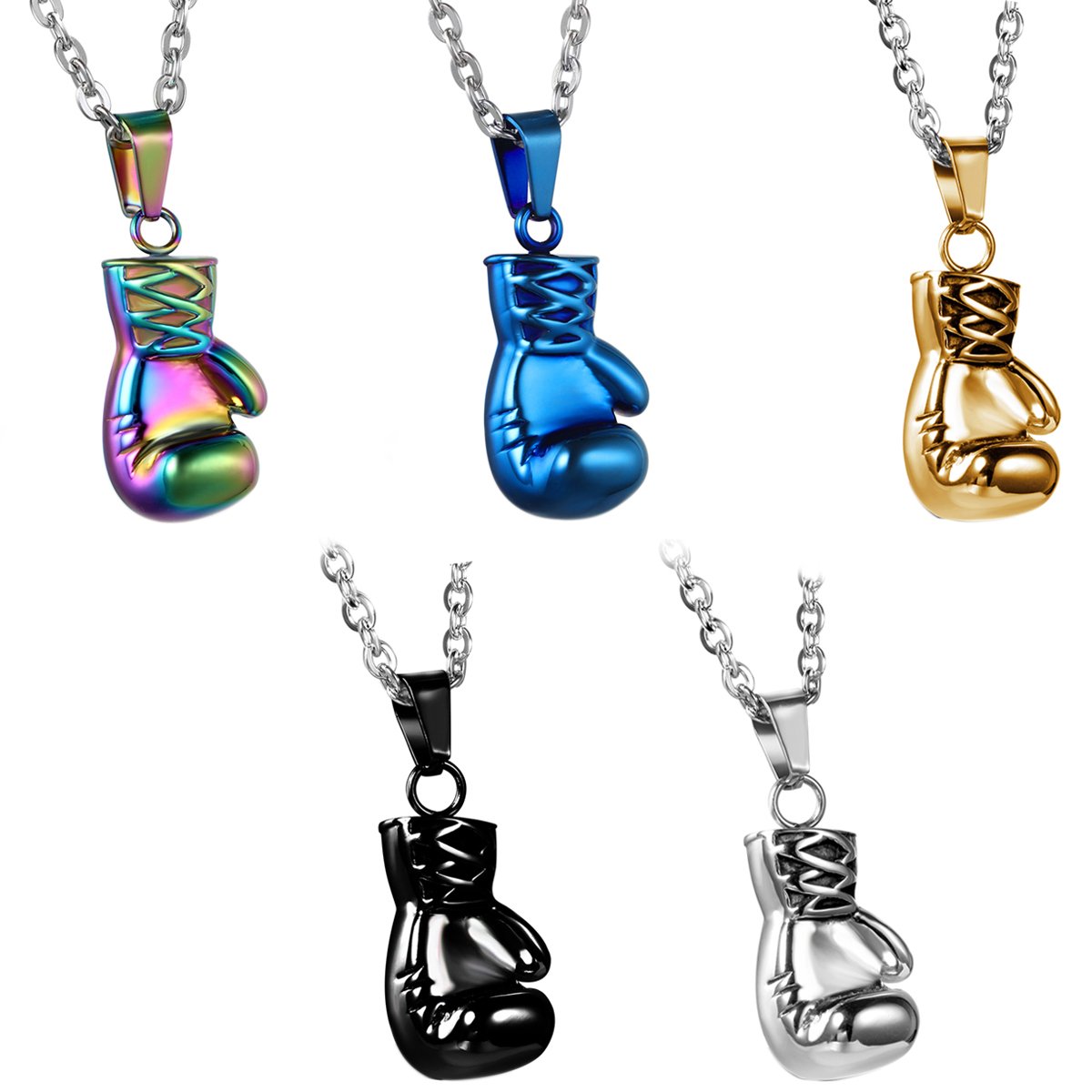 Collana con ciondolo a guanto da boxe da uomo: stile punk in acciaio inossidabile 304 304 con catena argentata da 22 pollici e sacchetto regalo in velluto