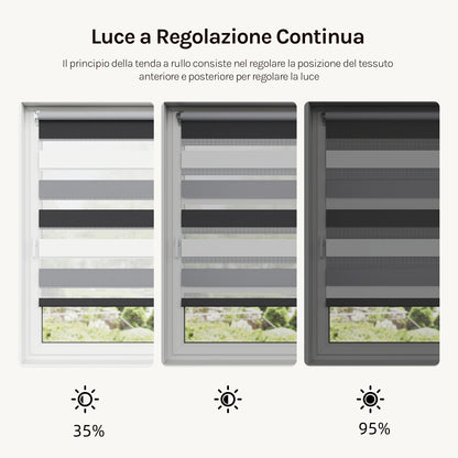 1 pz, Tenda a rullo a doppia sponda, Tenda a doppio strato senza fori, Oscurante, Resistente al sole e termoisolante, Luce regolabile, Adatta per camera da letto, soggiorno, cucina, bagno, ufficio, studio, balcone, decorazione domestica