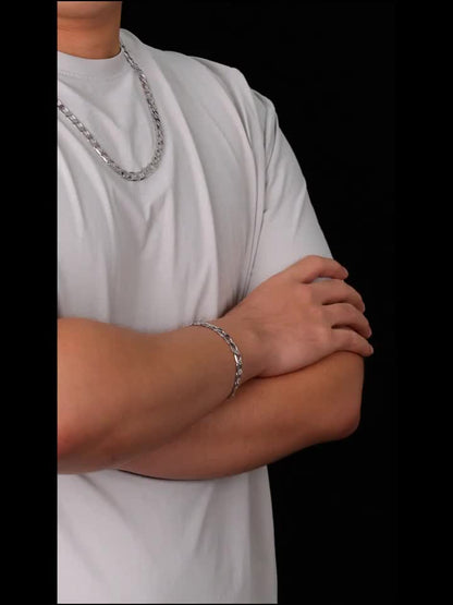 Set di gioielli placcati argento 925, collana a maglie cubane da 8 mm + braccialetto, gioielli minimalisti, regalo per San Valentino, Festa della Mamma, Festa del Papà, confezione regalo in scatola