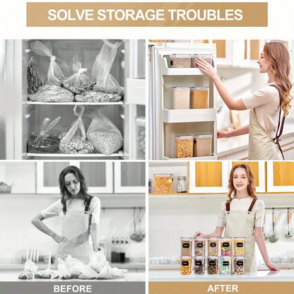 10 contenitori ermetici per alimenti da 1.6L con coperchi per l'organizzazione e lo stoccaggio in dispensa, contenitori ermetici per alimenti e barattoli per spezie, set di barattoli in plastica per la conservazione in frigorifero, camper, cereali, pasta,