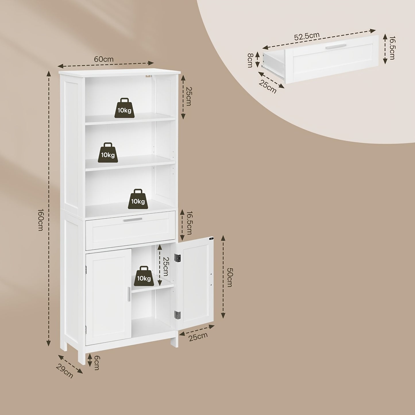 1 pz Mobiletto contenitore multifunzionale moderno e semplice, mobile per bagno, design a quattro ante + ripiano aperto, adatto per bagno/cucina/soggiorno/ufficio 60x120x30cm bianco, manufatto contenitore per la casa