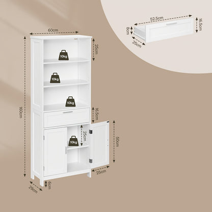 1 pz Mobiletto contenitore multifunzionale moderno e semplice, mobile per bagno, design a quattro ante + ripiano aperto, adatto per bagno/cucina/soggiorno/ufficio 60x120x30cm bianco, manufatto contenitore per la casa