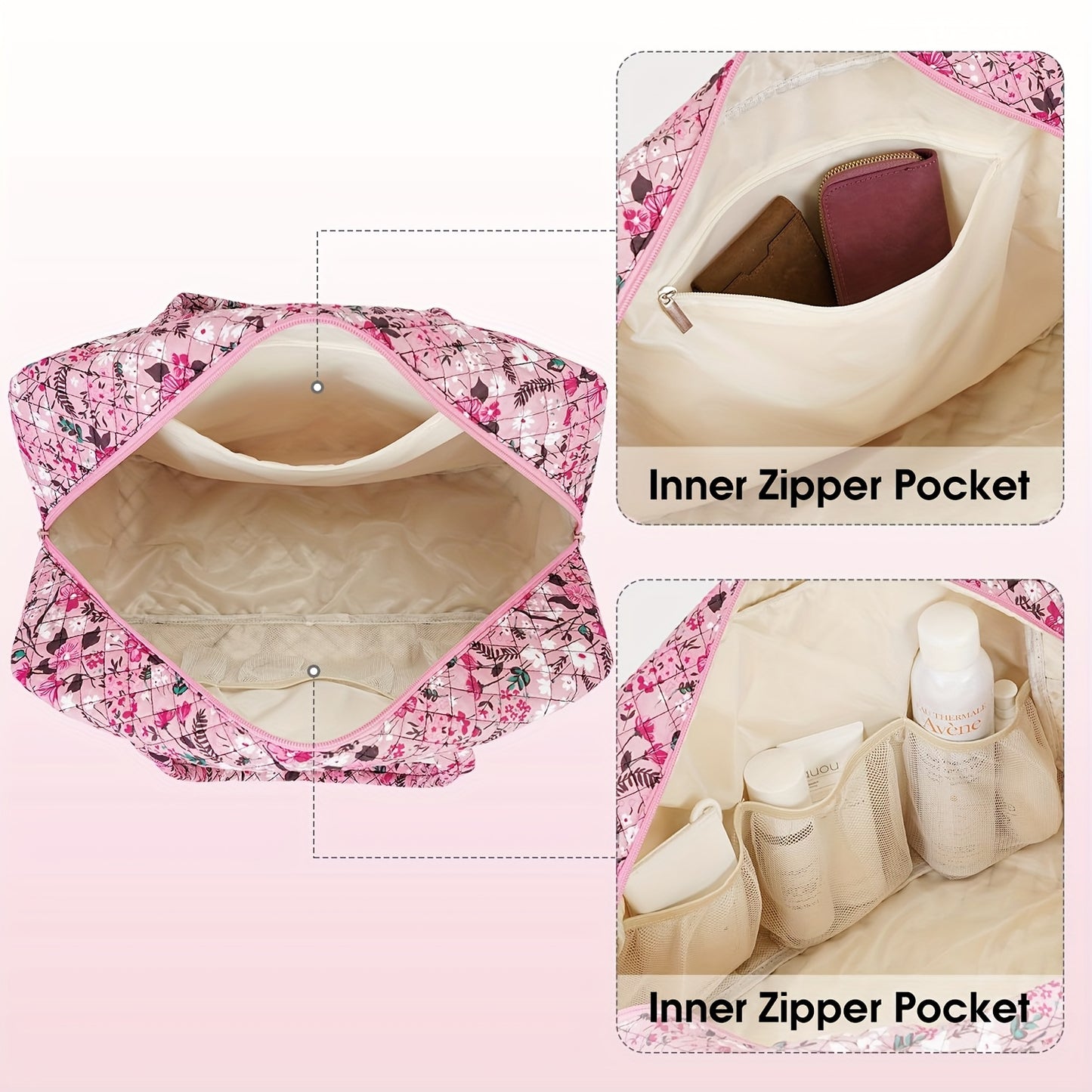 Borsa da Viaggio e Palestra da 25L per Donna - Ispirata ai Fiori di Ciliegio Rosa - Borsa a Mano Leggera e Resistente con Scomparto per Laptop, Multiscomparto, Rosa Pastello/Bianco/Viola per Aereo, Palestra, Weekend, Regalo di Natale