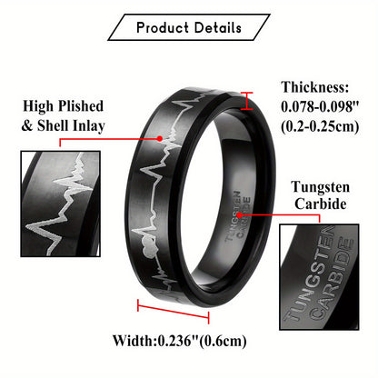 Anello di coppia JewelryWe in carburo di tungsteno con cuori e battito cardiaco, anelli per partner, anelli 'amicizia, fedi nuziali, anelli di fidanzamento, fascia, nero