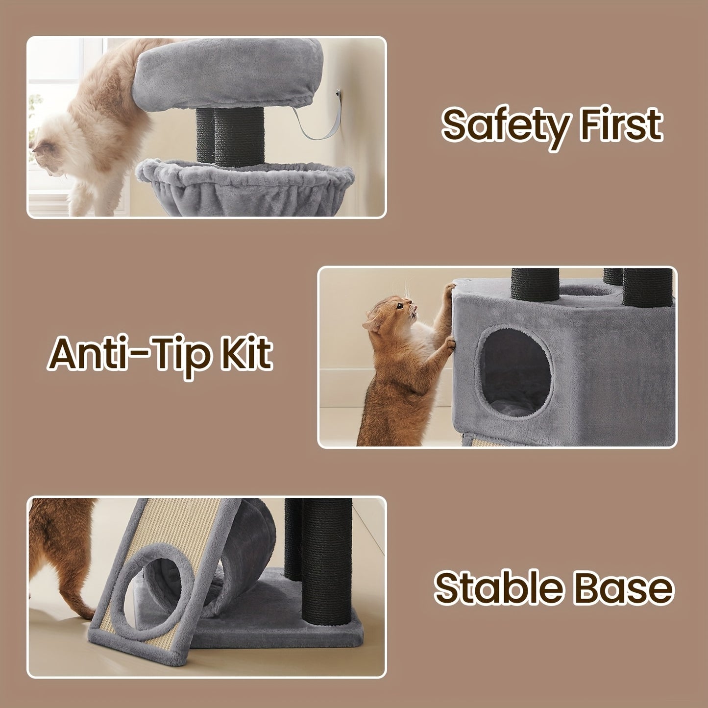 Albero per gatti, grande torre per gatti con posatoio in peluche soffice, condominio per gatti con cestino e grotta per abbracciare, pali extra spessi completamente avvolti in sisal nero, stabile, confortevole