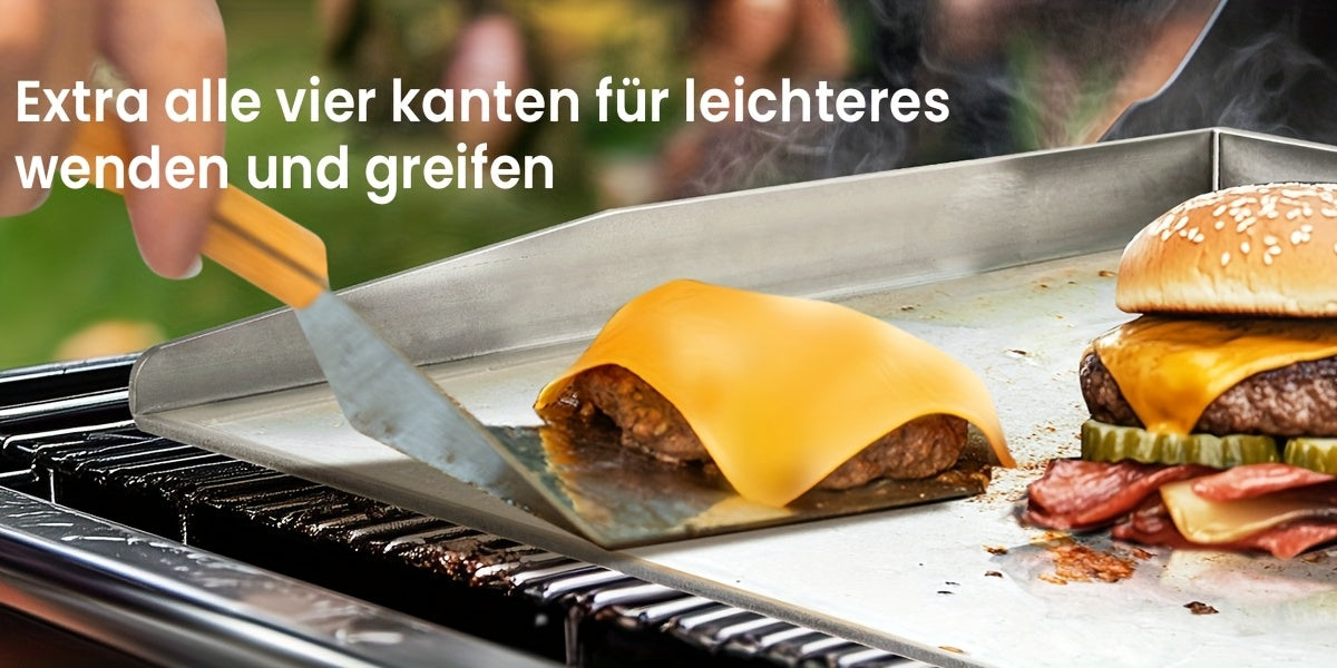 Piastra per griglia in acciaio inossidabile, plancha solida da 4 mm con 2 spatole e spazzola, perfetta per griglie a gas/charcoal, ideale per barbecue, pancake e altro ancora!