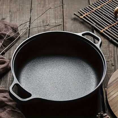 Pentola in ghisa a doppia bocca da 25CM con coperchio in legno, materiale in ghisa di alta qualità, conduzione uniforme del calore, supporta cottura a vapore, friggere, stufare e bollire, adatta per piani cottura a induzione, fornelli in ceramica e fiamme