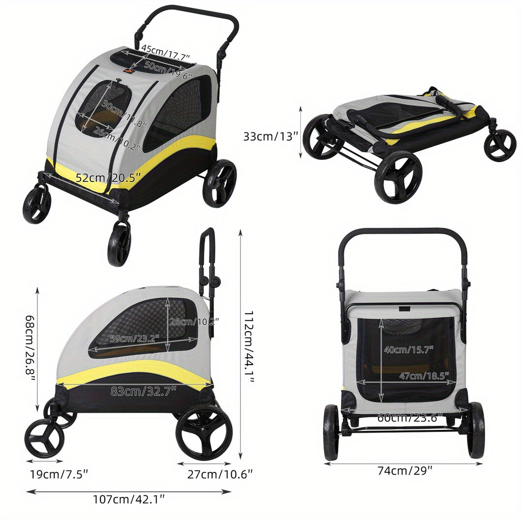 M/L/XL Passeggino Pieghevole per Cani di Taglia Piccola, Carrello Rotante per Animali Domestici a 4 Ruote per Cane e Gatto