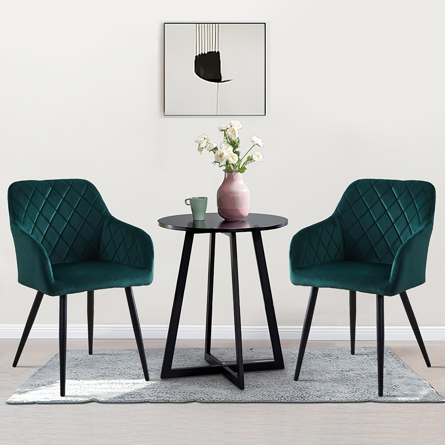 Set di 2 sedie da pranzo moderne in velluto/bancale, sedie da relax con schienale imbottito, braccioli e gambe in metallo, sedie angolari per cucina, soggiorno, ufficio domestico, reception