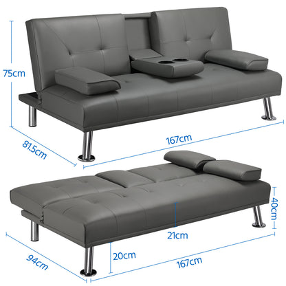Costoffs Divano Letto a 3 Posti Divano Trasformabile con 2 Braccioli Staccabili Mobile Imbottito con Supporto Centrale Porta Bicchieri Divanetto Reclinabile da Salotto