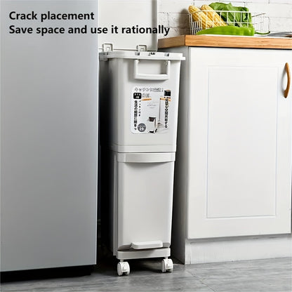 Pattumiera stretta da cucina da 32L con coperchio, raccolta differenziata con divisorio o doppi contenitori interni, a pedale per separazione di rifiuti asciutti e umidi, contenitore per rifiuti in plastica salvaspazio per cucina e bagno