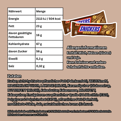 12 Rotoli di Snickers Wafer - Barrette di Cioccolato | Confezione da 12 | 12X24G